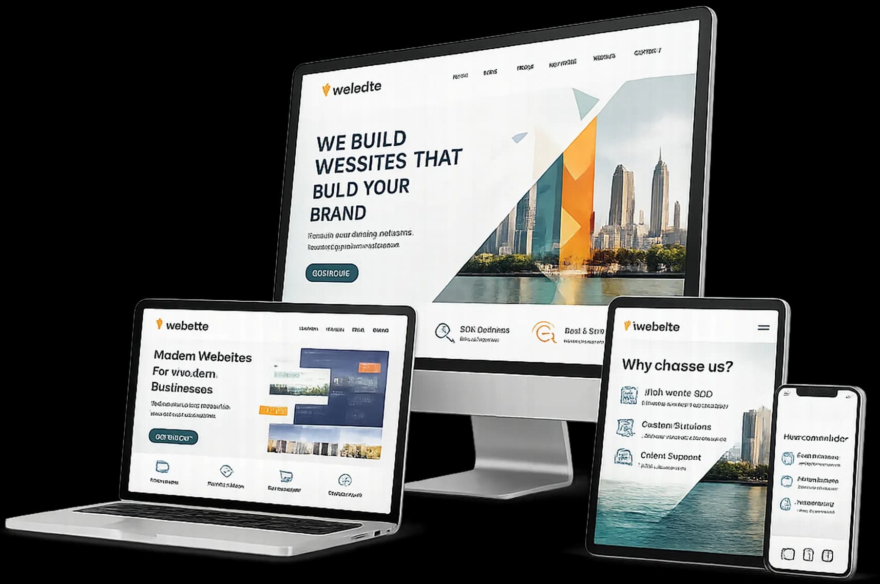 Transition responsive web design mockups for iMac Laptop Tablet and Smartphone