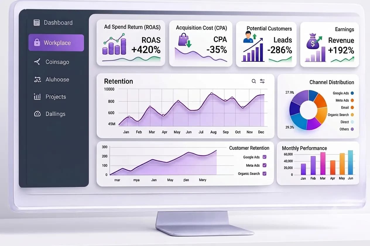 Premium marketing statistics and ROAS analytics dashboard